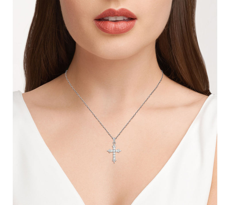 Moissanite 1.00 cttw Cross Pendant w/ Chain, Sterling Silver — View 2