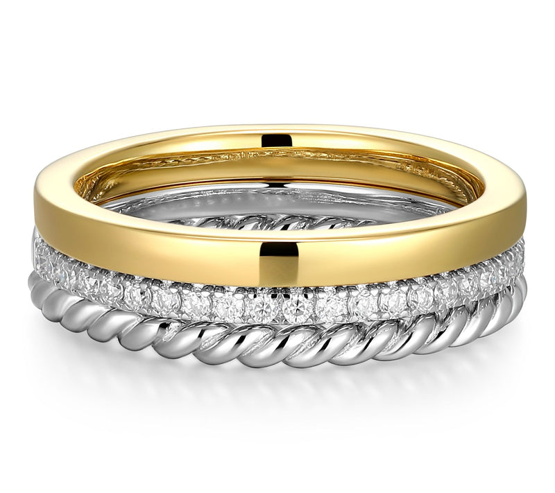 Moissanite Two-Tone Triple Stackable Rings, Sterling Silver — View 3