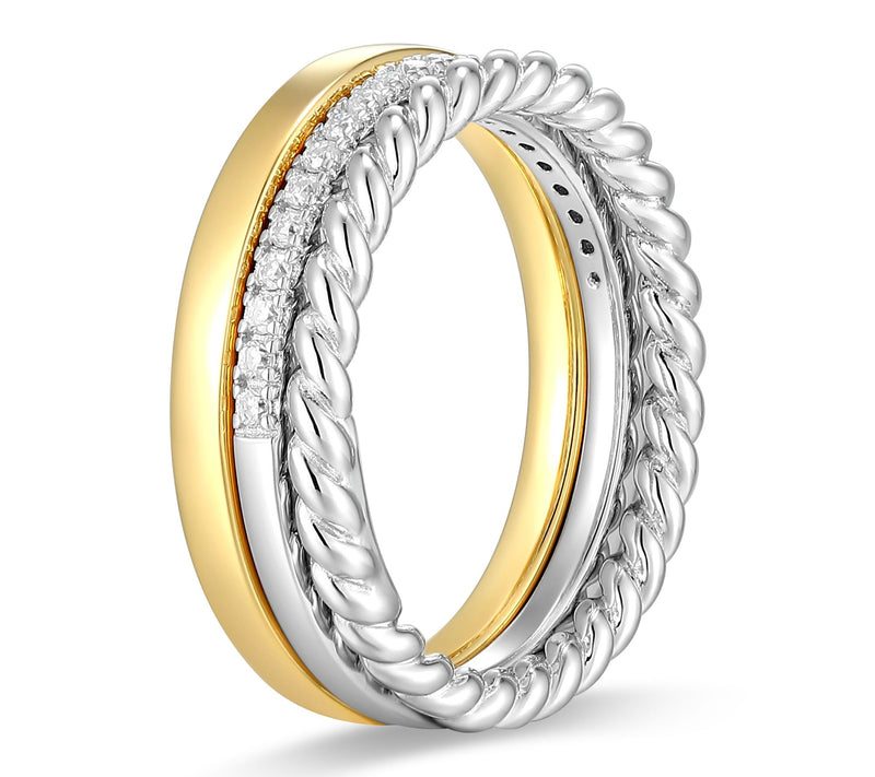 Moissanite Two-Tone Triple Stackable Rings, Sterling Silver — View 5