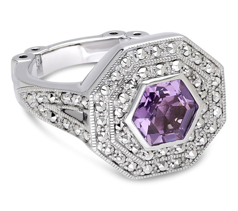 Dallas Prince Sterling Chrome Marcasite & Gemstone Ring — Main view