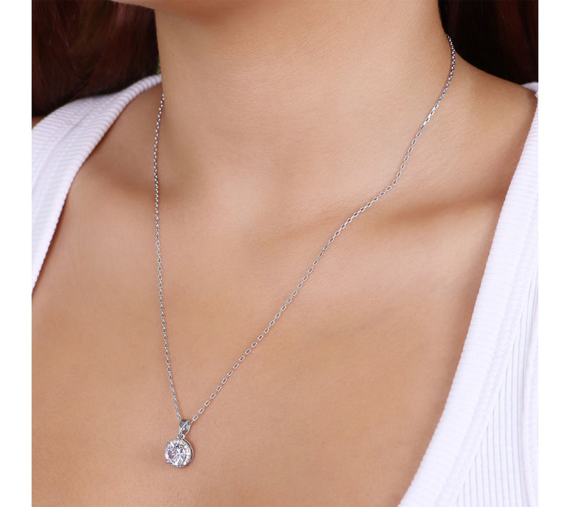 Diamonique x Bronzo Italia Round Pendant w/ Chain — View 3