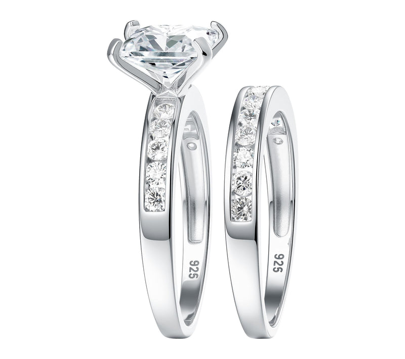 Diamonique 3.85 cttw Princess Cut Ring Set, Sterling Silver — View 3