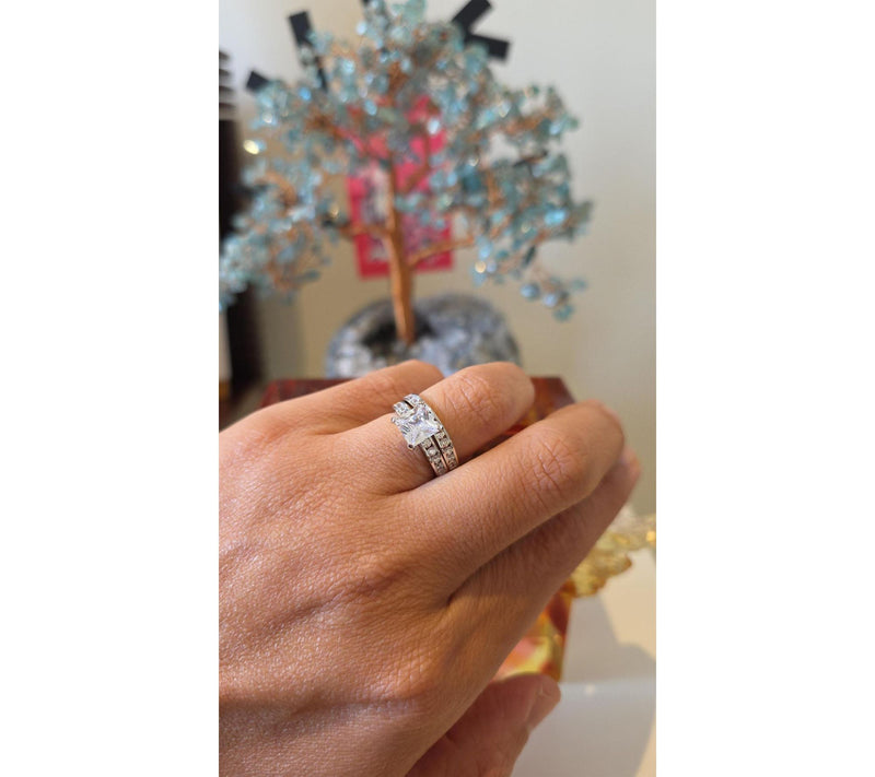 Diamonique 3.85 cttw Princess Cut Ring Set, Sterling Silver — View 4