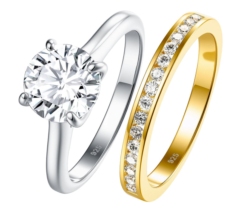 Diamonique 2.55 cttw Two-Tone Round Cut Ring Set, Sterling — Main view