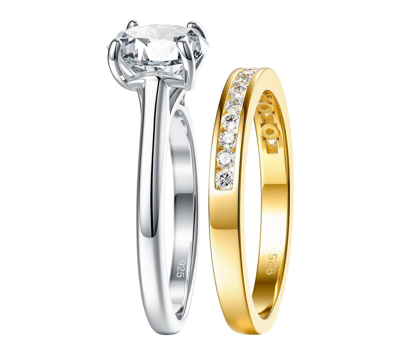 Diamonique 2.55 cttw Two-Tone Round Cut Ring Set, Sterling — View 3