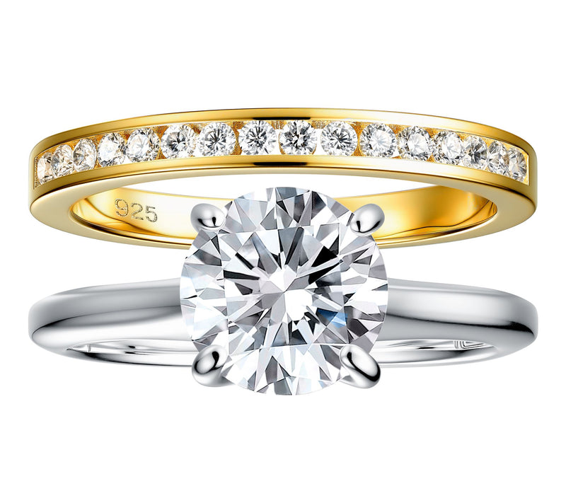 Diamonique 2.55 cttw Two-Tone Round Cut Ring Set, Sterling — View 2