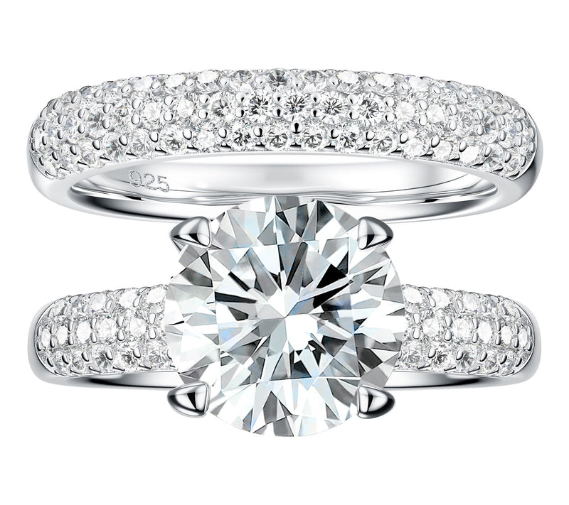 Diamonique 4.20 cttw Solitaire & Pave Band RingSet, Sterling — View 2