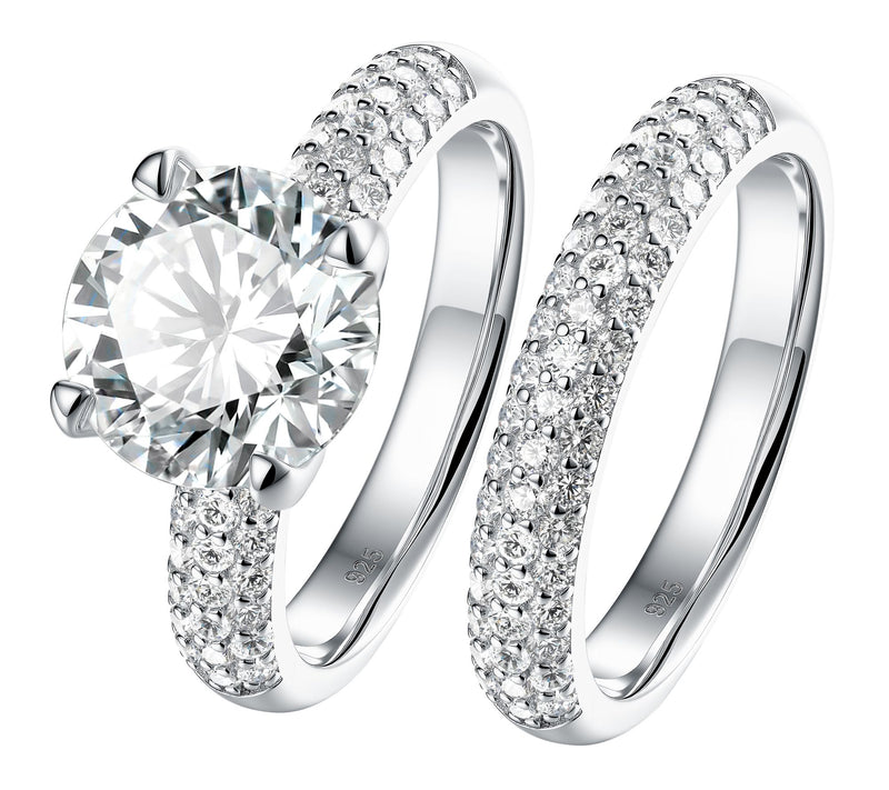 Diamonique 4.20 cttw Solitaire & Pave Band RingSet, Sterling — Main view