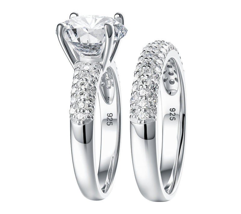 Diamonique 4.20 cttw Solitaire & Pave Band RingSet, Sterling — View 3