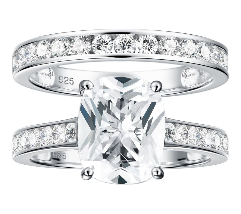 Diamonique 6.60 cttw Cushion Cut Ring Set, Sterling Silver — View 2
