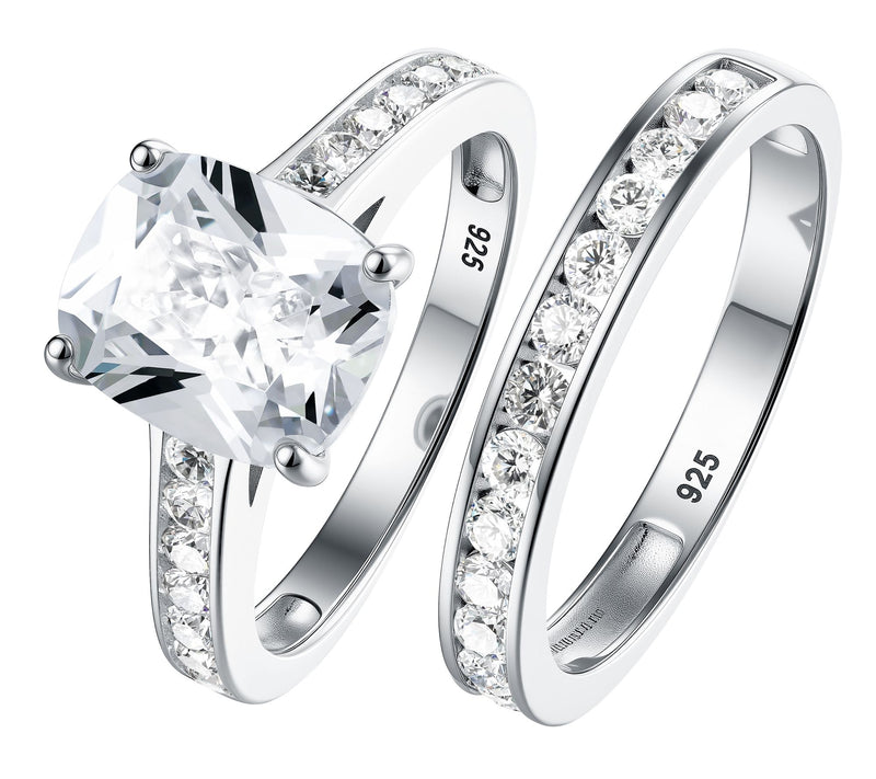 Diamonique 6.60 cttw Cushion Cut Ring Set, Sterling Silver — Main view