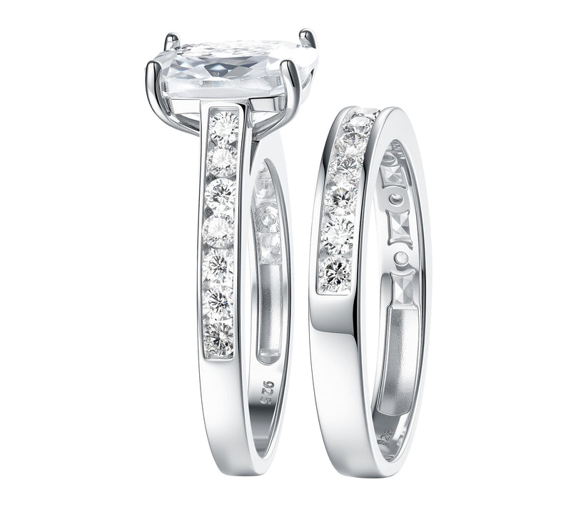 Diamonique 6.60 cttw Cushion Cut Ring Set, Sterling Silver — View 3