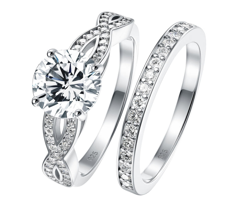 Diamonique 2.80 cttw Solitare Infinity Ring Set,Sterling — Main view