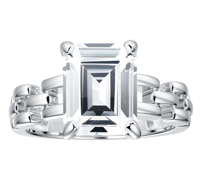 Diamonique 6.30 cttw Emerald Cut Watch Strap Ring, Sterling — View 2