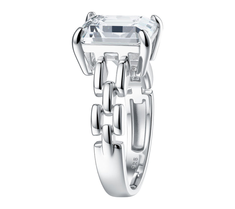 Diamonique 6.30 cttw Emerald Cut Watch Strap Ring, Sterling — View 3