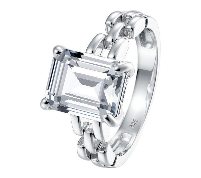 Diamonique 6.30 cttw Emerald Cut Watch Strap Ring, Sterling — Main view