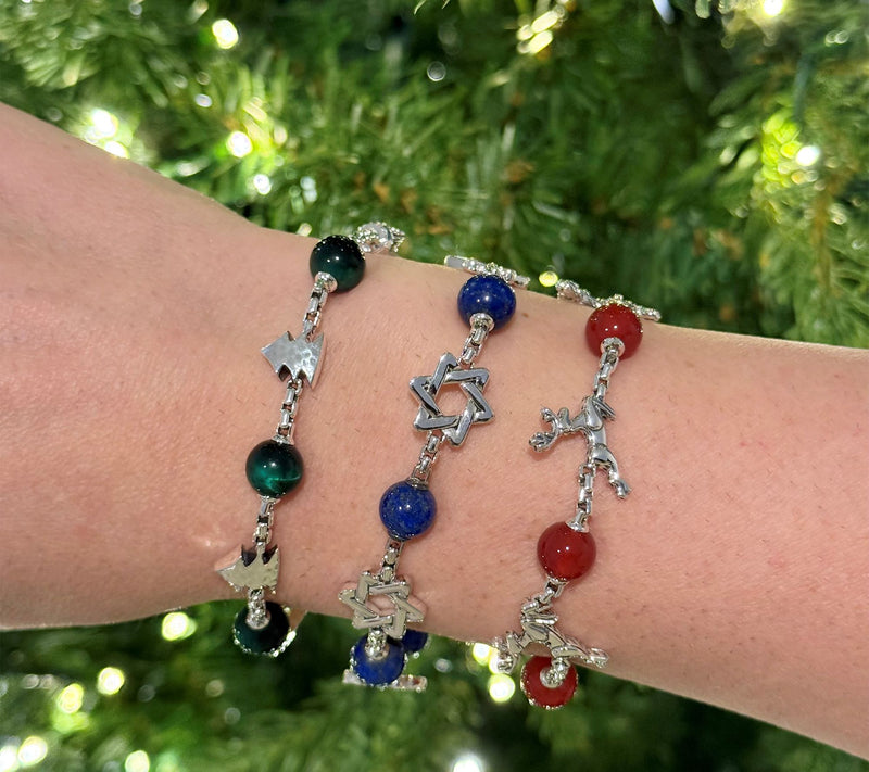 JAI Sterling Holiday Symbol Gemstone Bead Box Chain Bracelet — View 13