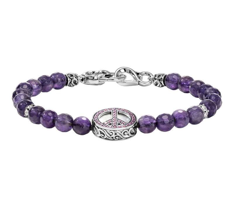 Third Person Sterling Gemstone Bead & PeaceSign Bracelet — View 2