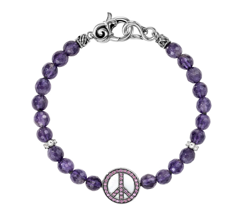 Third Person Sterling Gemstone Bead & PeaceSign Bracelet — Main view