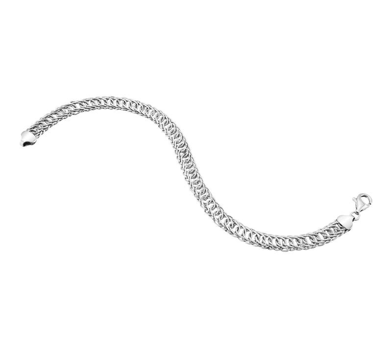 Silver Style Curved Interlocking Oval Link Bracelet, Sterling — View 2