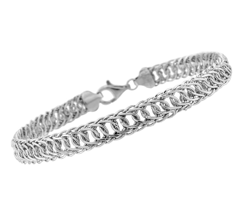 Silver Style Curved Interlocking Oval Link Bracelet, Sterling — Main view