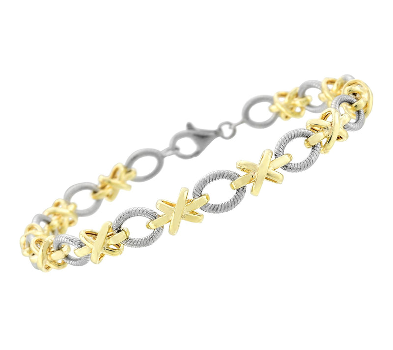 Silver Style Two-Tone XO Link Bracelet, Sterling — Main view
