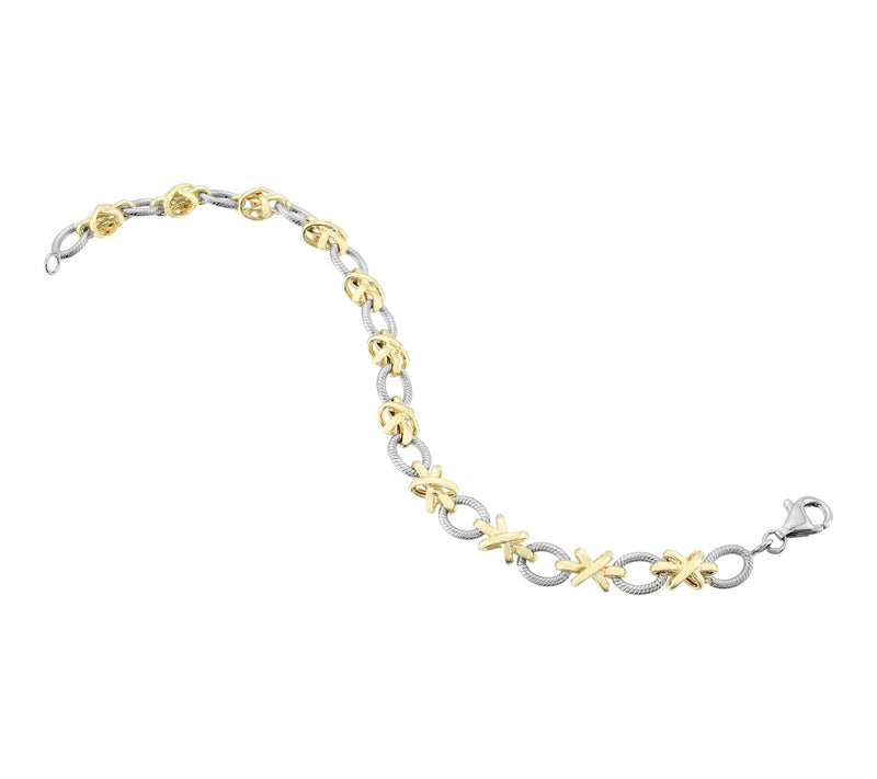 Silver Style Two-Tone XO Link Bracelet, Sterling — View 2