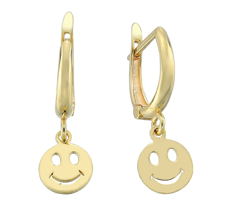 Silver Style Smiley Face Huggie Hoop Drop Earrings, Sterling — View 2