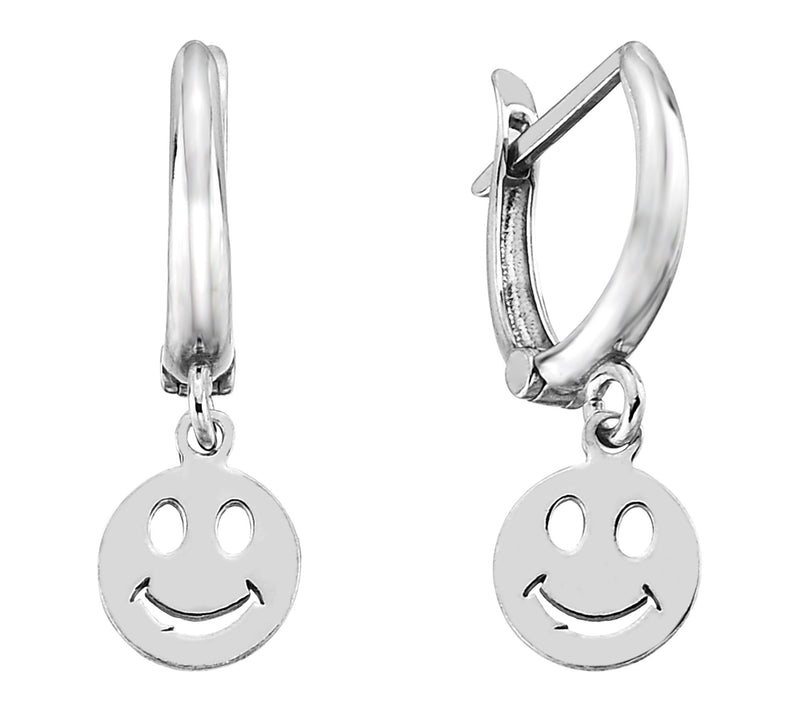 Silver Style Smiley Face Huggie Hoop Drop Earrings, Sterling — Main view