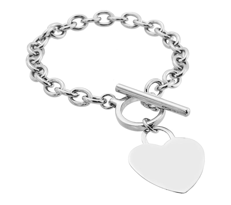 Silver Style Heart Charm Toggle Bracelet, Sterling — View 2