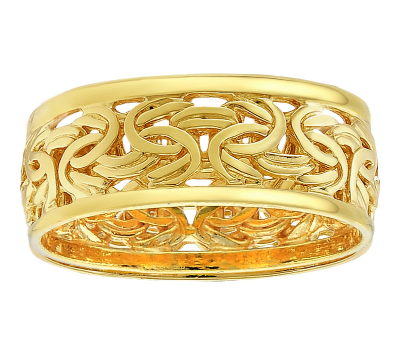 Silver Style 8mm Byzantine Polished Border BandRing, Sterling — View 8