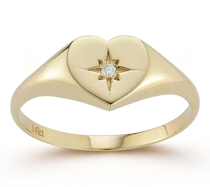 Luminosa Gold Diamond Accent Heart Signet Ring,14K — Main view