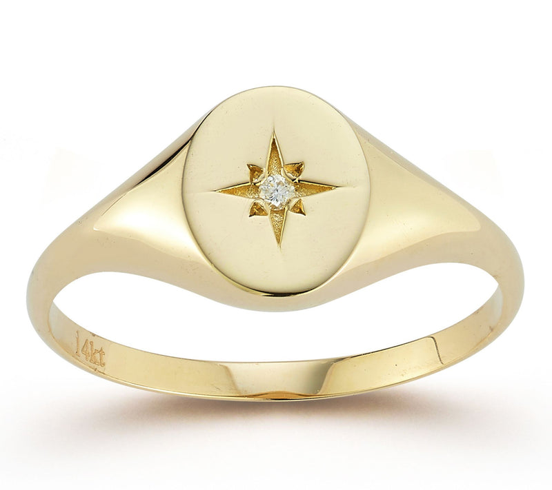 Luminosa Gold Diamond Accent Oval Signet Ring,14K — Main view