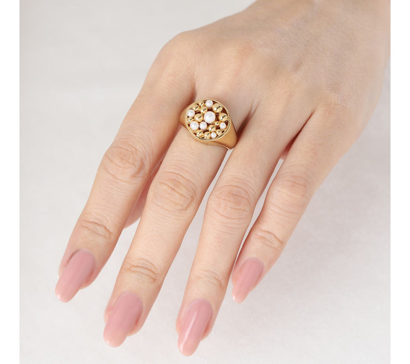 Elyse Ryan 14K Gold Clad Cultured Pearl Cocktail Ring — View 4