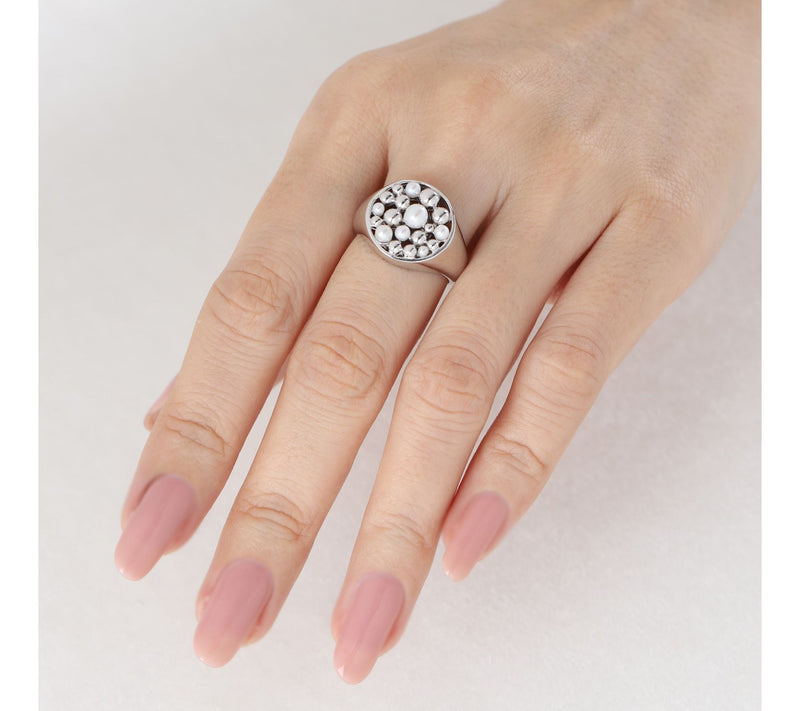 Elyse Ryan Sterling Silver Cultured Pearl Cocktail Ring — View 5