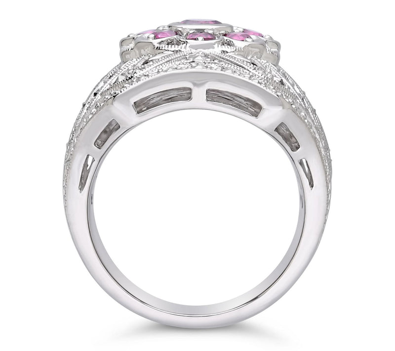 Dallas Prince Sterling Chrome Marcasite Rhodolite Floral Ring — View 2