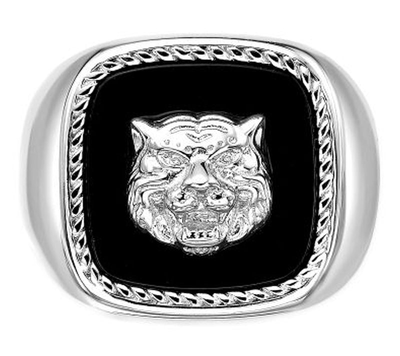 LYNX Men's Sterling Silver Black Agate Lion Ring — Main view