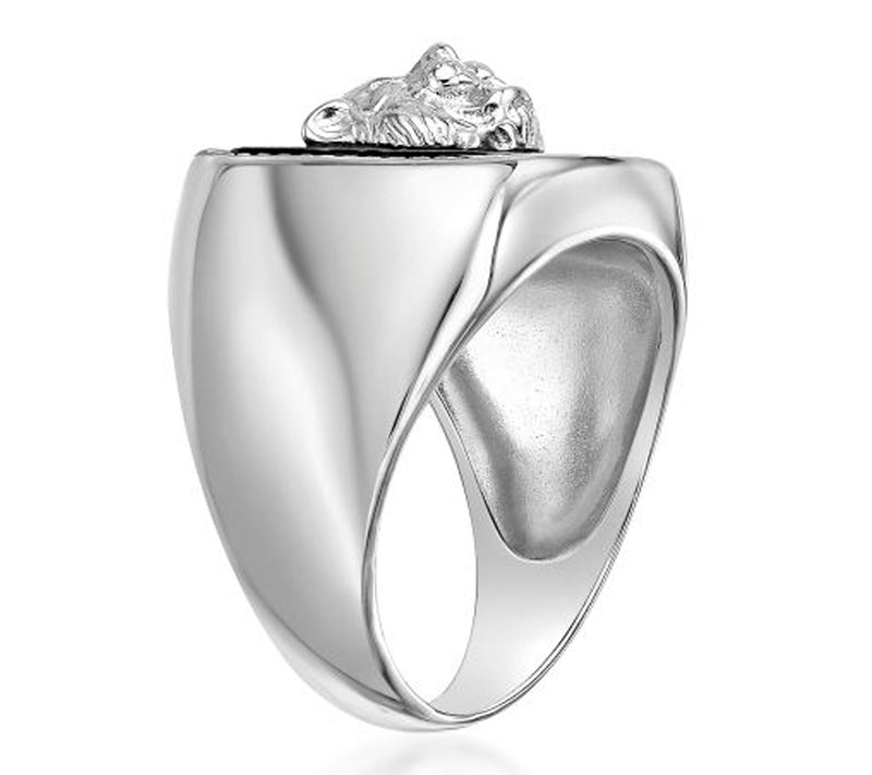 LYNX Men's Sterling Silver Black Agate Lion Ring — View 2