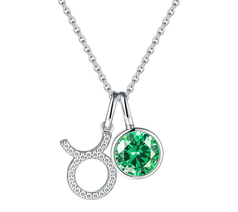 Diamonique Zodiac & Birthstone Pendant & Chain,Sterling — Main view