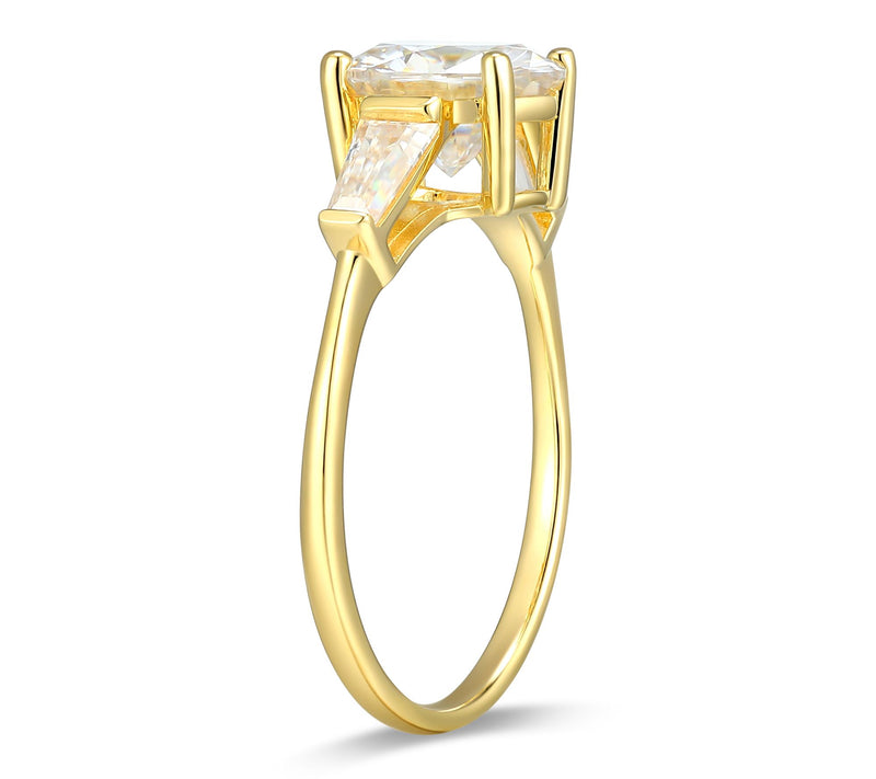 Moissanite 2.10 cttw Round & Baguette Ring, 18KGold Plated — View 3