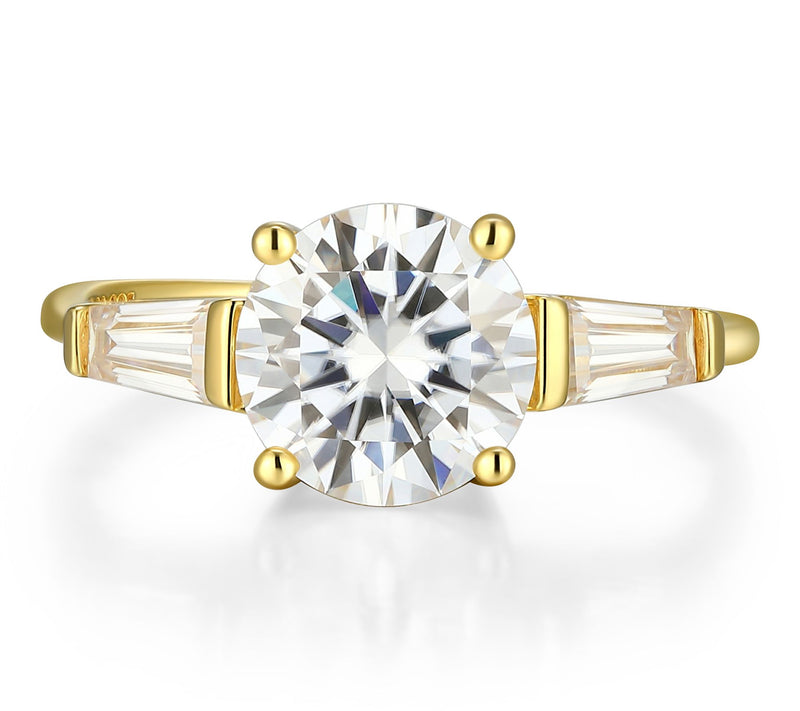 Moissanite 2.10 cttw Round & Baguette Ring, 18KGold Plated — Main view