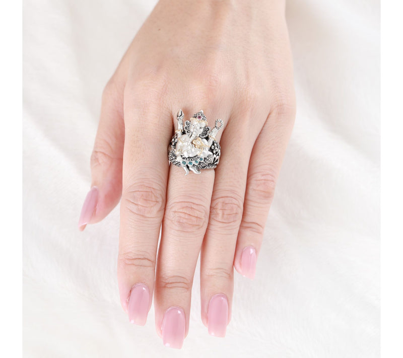 Barbara Bixby Sterling & 18K Gold Gemstone Ganesha Ring — View 5