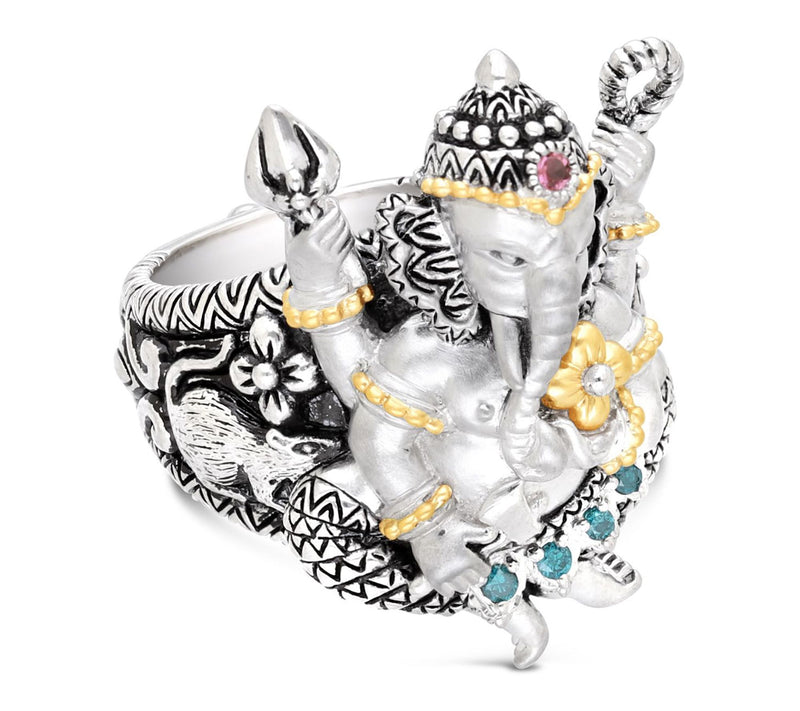 Barbara Bixby Sterling & 18K Gold Gemstone Ganesha Ring — Main view