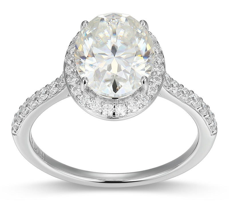 Moissanite 3.15 cttw Halo Ring, Sterling Silver — View 2