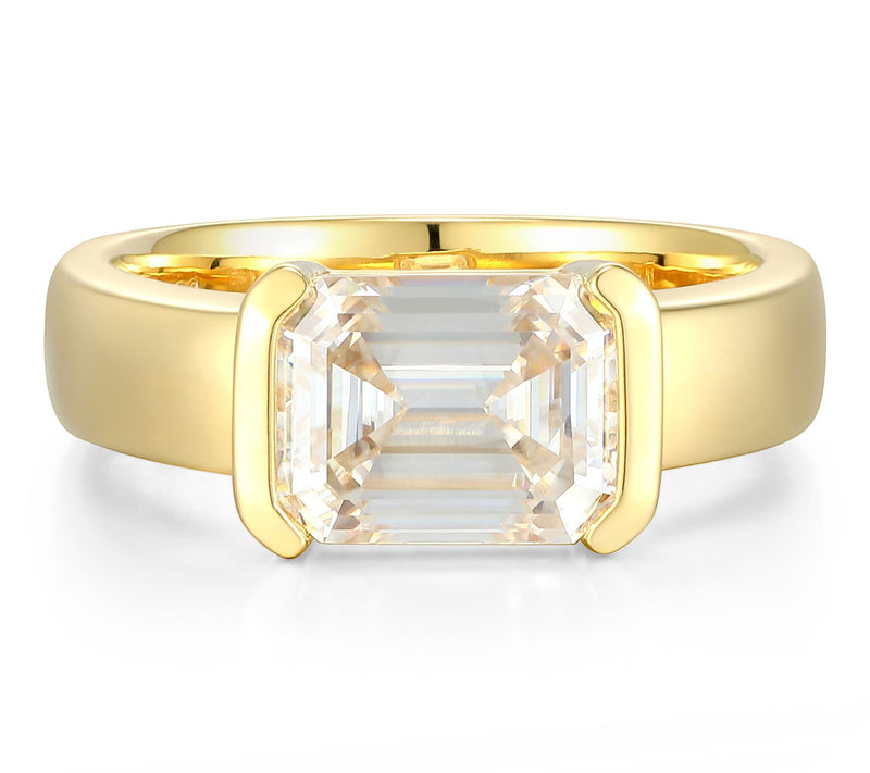 Moissanite 2.20 cttw Half Beze l Ring, 18K Gol d Plated Plated — View 2