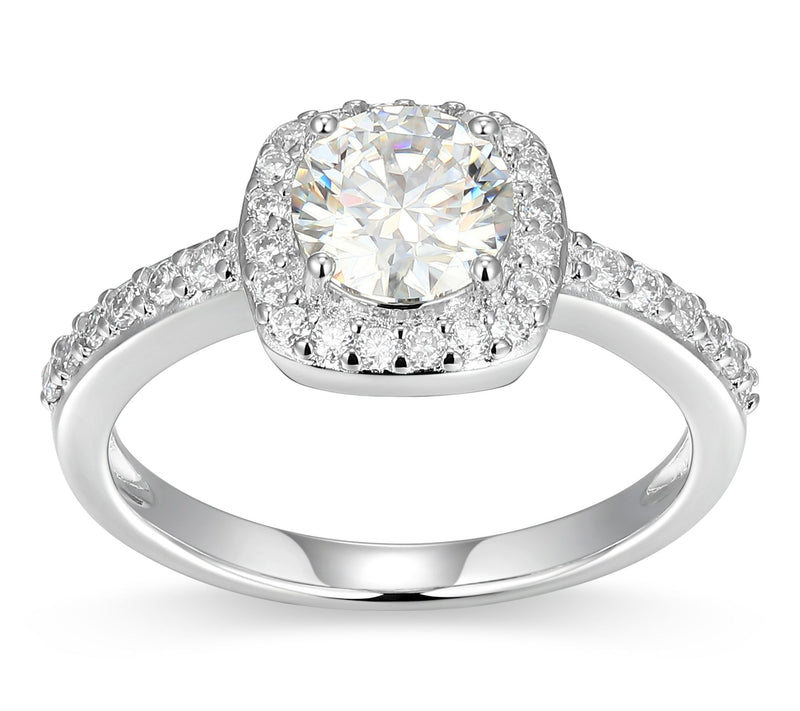 Moissanite 1.20 cttw Halo Ring, Sterling Silver — View 2