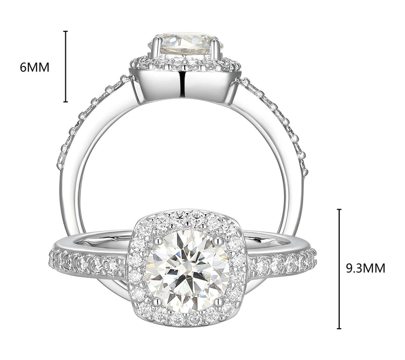 Moissanite 1.20 cttw Halo Ring, Sterling Silver — View 6