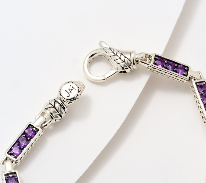 JAI Sterling Silver Multi-Station Gemstone Link Bracelet — View 2