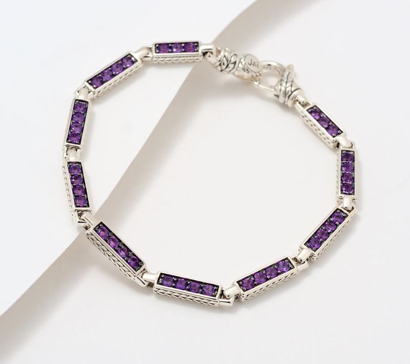 JAI Sterling Silver Multi-Station Gemstone Link Bracelet — View 12
