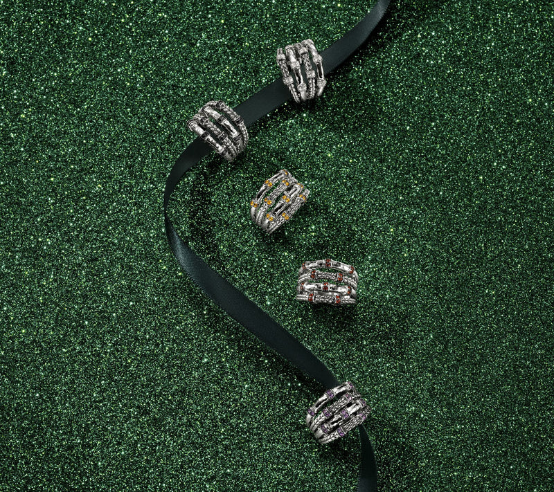 JAI Sterling Silver Textured Multi-Row Gemstone Ring — View 6